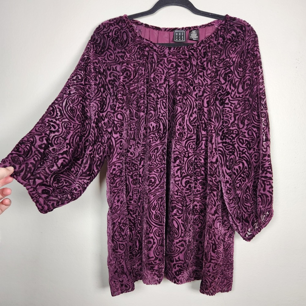 Due Per Due Womens XL Purple Velvet Burnout Paisley Top Dark Romantic Whimsigoth